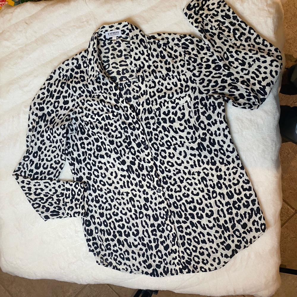 Express the portofino shirt black and white cheetah print